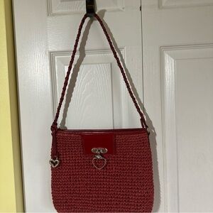 Red Woven Shoulder Bag with Heart Charm